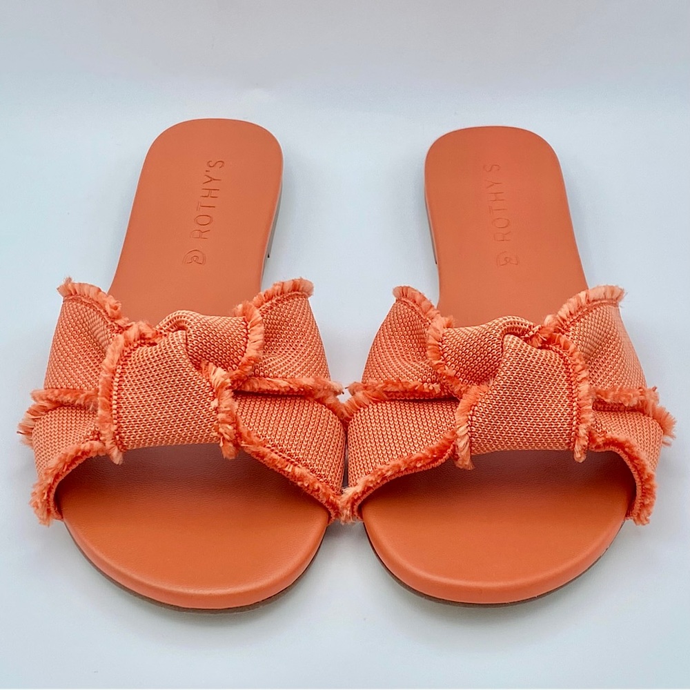 New! 🧡 RARE Rothy’s Cantaloupe Orange Melon Fringe Knot Sandals - Size 5.5 NWOB